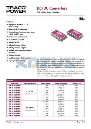 TEN20-4821WIN datasheet - DC/DC Converters