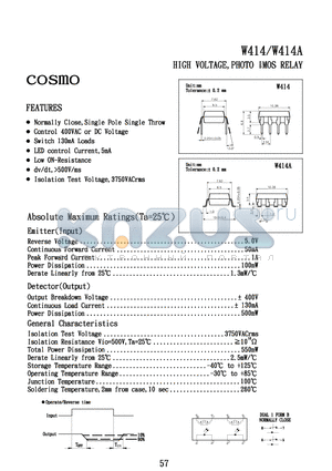 W414 datasheet - HIGH VOLTAGE, PHOTO MOS RELAY