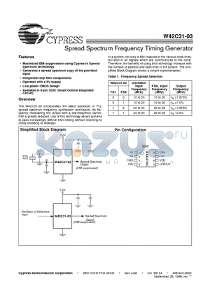 W42C31-03 datasheet - Spread Spectrum Frequency Timing Generator