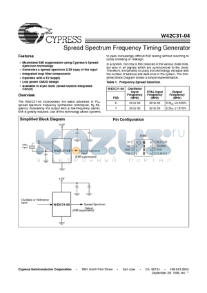 W42C31-04 datasheet - Spread Spectrum Frequency Timing Generator