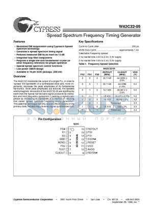 W42C32 datasheet - Spread Spectrum Frequency Timing Generator