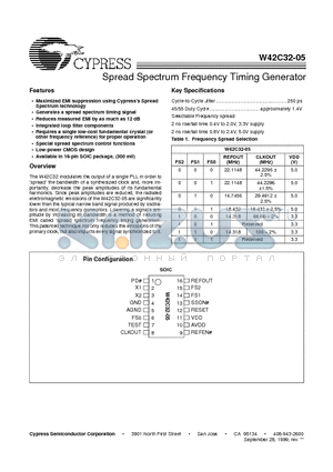 W42C32-05 datasheet - Spread Spectrum Frequency Timing Generator