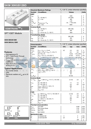 SKM300GB128D datasheet - SPT IGBT Module