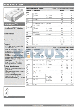SKM300GB125D datasheet - Ultra Fast IGBT Module