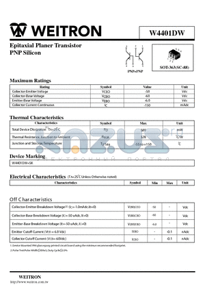 W4401DW datasheet - Epitaxial Planer Transistor PNP Silicon