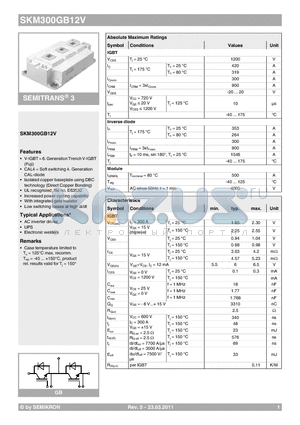 SKM300GB12V datasheet - SEMITRANS