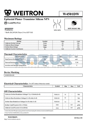 W4501DW datasheet - Epitaxial Planer Transistor Silicon NPN