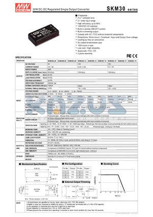 SKM30A-12 datasheet - 30W DC-DC Regulated Single Output Converter