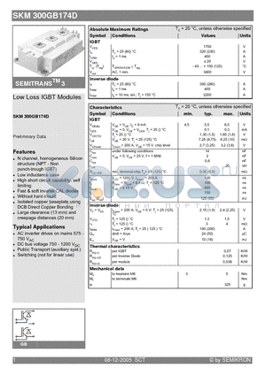 SKM300GB174D datasheet - Low Loss IGBT Modules