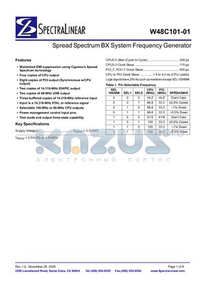 W48C101-01 datasheet - Spread Spectrum BX System Frequency Generator