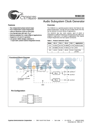 W48C20 datasheet - Audio Subsystem Clock Generator