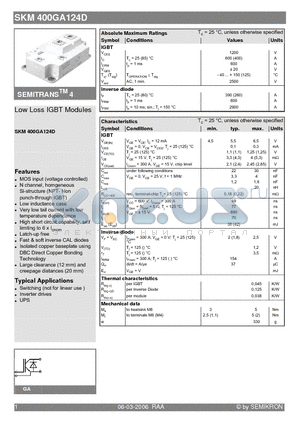 SKM400GA124D datasheet - Low Loss IGBT Modules