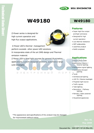 W49180 datasheet - Super high flux output and high luminance