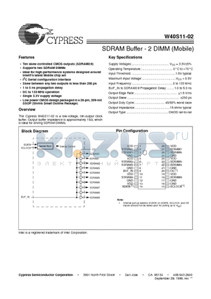 W40S11-02 datasheet - SDRAM Buffer - 2 DIMM (Mobile)