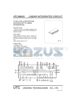 UTCAN5151 datasheet - TV VIF & SIF & DEFLECTION SYSTEM FOR TV LARGE INTEGRATION