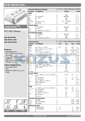SKM400GAL128D datasheet - SPT IGBT Module