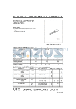 UTCBC337 datasheet - SWITCHING AND AMPLIFIER APPLICATIONS