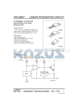 UTCLM317 datasheet - 3-TERMINAL 1A POSITIVE ADJUSTABLE VOLTAGE REGULATOR