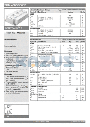 SKM400GB066D datasheet - Trench IGBT Modules