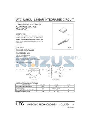 UTCLM317L datasheet - LOW CURRENT 1.25V TO 37V ADJUSTABLE VOLTAGE REGULATOR