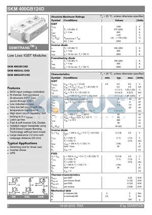 SKM400GB124D datasheet - Low Loss IGBT Modules