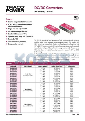 TEN30-1210 datasheet - DC/DC Converters