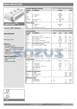 SKM400GB126D datasheet - Trench IGBT Module