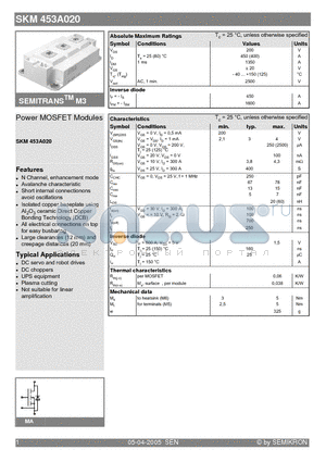 SKM453A020 datasheet - Power MOSFET Modules