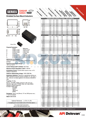 S4924-101K datasheet - Shielded Surface Mount Inductors