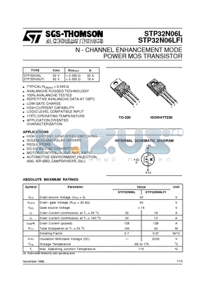 STP32N06LFI datasheet - N - CHANNEL ENHANCEMENT MODE POWER MOS TRANSISTOR