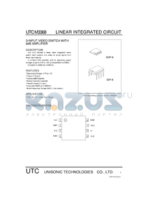 UTCM3368 datasheet - 3-INPUT VIDEO SWITCH WITH 6dB AMPLIFIER