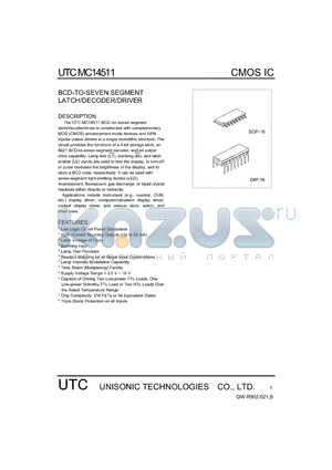 UTCMC14511 datasheet - CMOS IC BCD-TO-SEVEN SEGMENT LATCH/DECODER/DRIVER