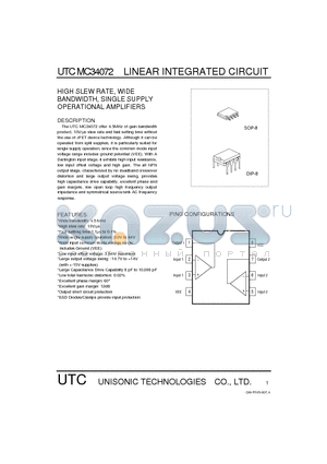 UTCMC34072 datasheet - HIGH SLEW RATE, WIDE BANDWIDTH, SINGLE SUPPLY OPERATIONAL AMPLIFIERS