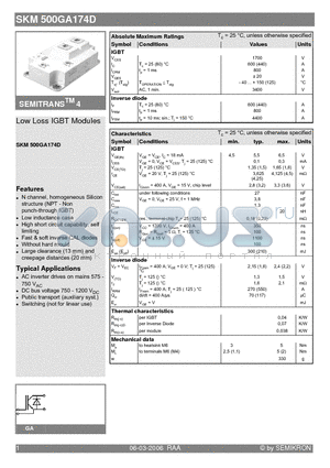 SKM500GA174D_06 datasheet - Low Loss IGBT Modules