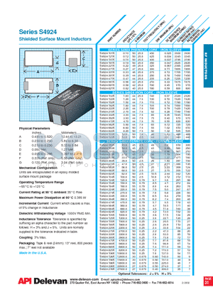 S4924-124K datasheet - Shielded Surface Mount Inductors