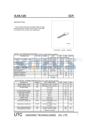 UTCML1225 datasheet - The XL1225/ML1225 silicon controlled rectifiers