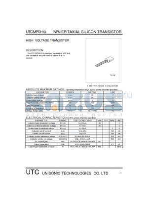 UTCMPSH10 datasheet - HIGH VOLTAGE TRANSISTOR