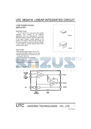 UTCMC34119 datasheet - LOW POWER AUDIO AMPLIFIER