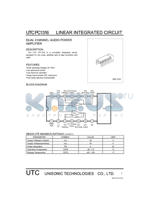 UTCPC1316 datasheet - LINEAR INTEGRATED CIRCUIT