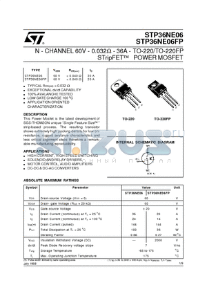 STP36NE06FP datasheet - N - CHANNEL 60V - 0.032ohm - 36A - TO-220/TO-220FP STripFET  POWER MOSFET