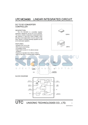 UTCMC34063 datasheet - DC TO DC CONVERTER CONTROLLER