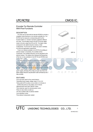 UTCRCT02 datasheet - Encoder For Remote Controller With Five Functions CMOS IC