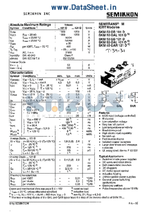 SKM50GB101D datasheet - SEMITRANS M IGBT Modules