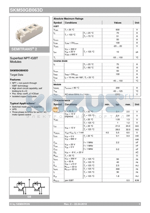 SKM50GB063D datasheet - Superfast NPT-IGBT Modules