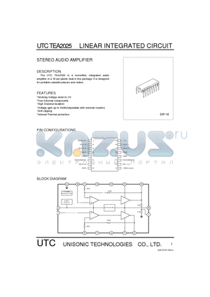 UTCTEA2025 datasheet - STEREO AUDIO AMPLIFIER