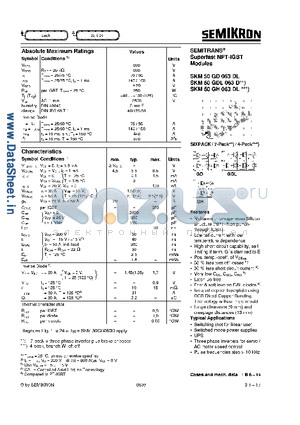 SKM50GD063DL datasheet - SEMITRANS M Superfast NPT-IGBT Modules