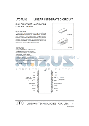 UTCTL1451 datasheet - DUAL PULSE-WIDTH-MODULATION CONTROL CIRCUITS