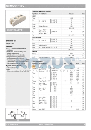 SKM50GB12V datasheet - SKM50GB12V