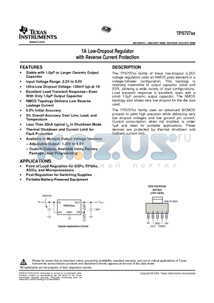 TPS73701DCQ datasheet - 1A Low-Dropout Regulator with Reverse Current Protection