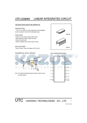 UTCULN2003 datasheet - SEVEN DARLINGTON ARRAYS